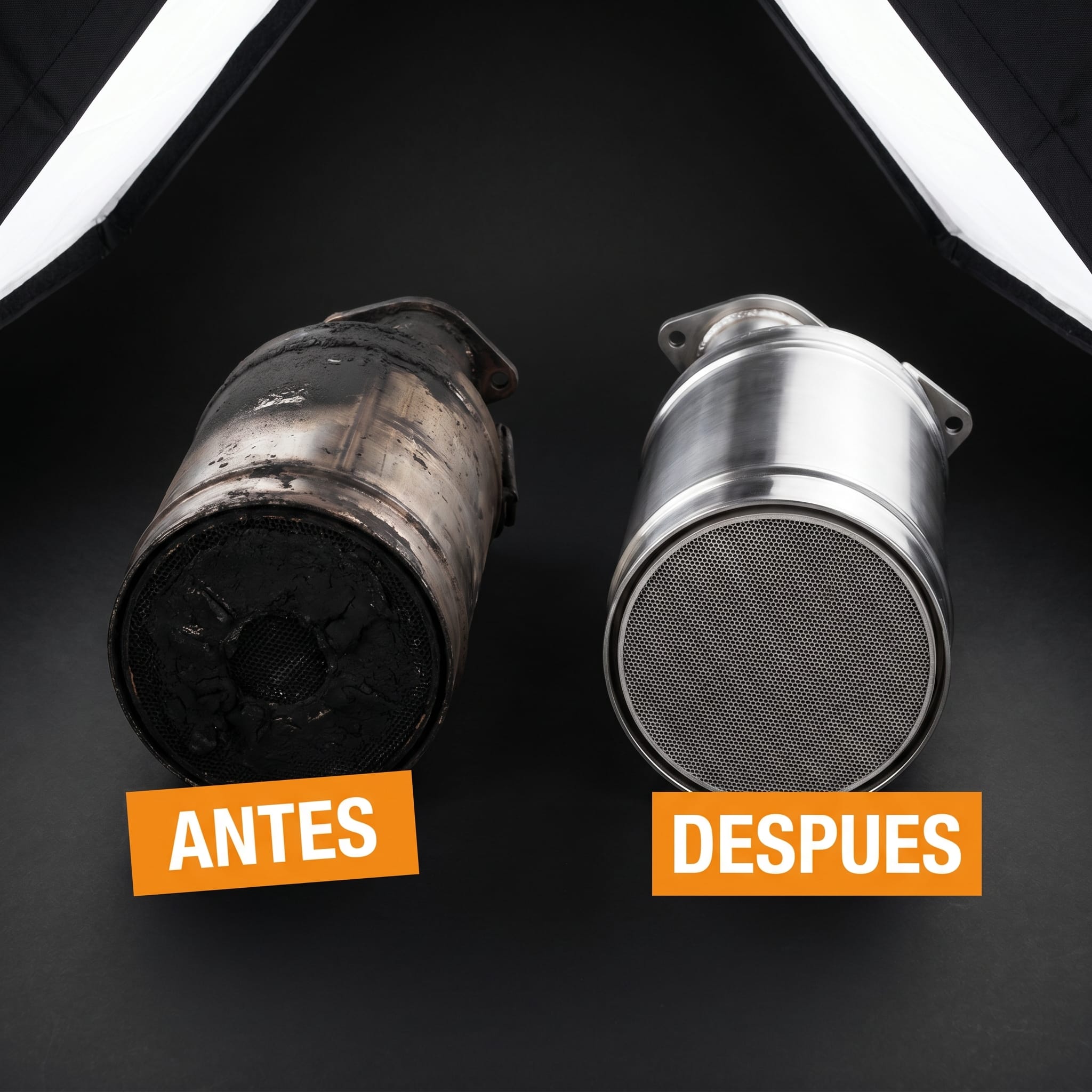 Filtro de partículas antes y después de la limpieza en Zamule Cars Palma