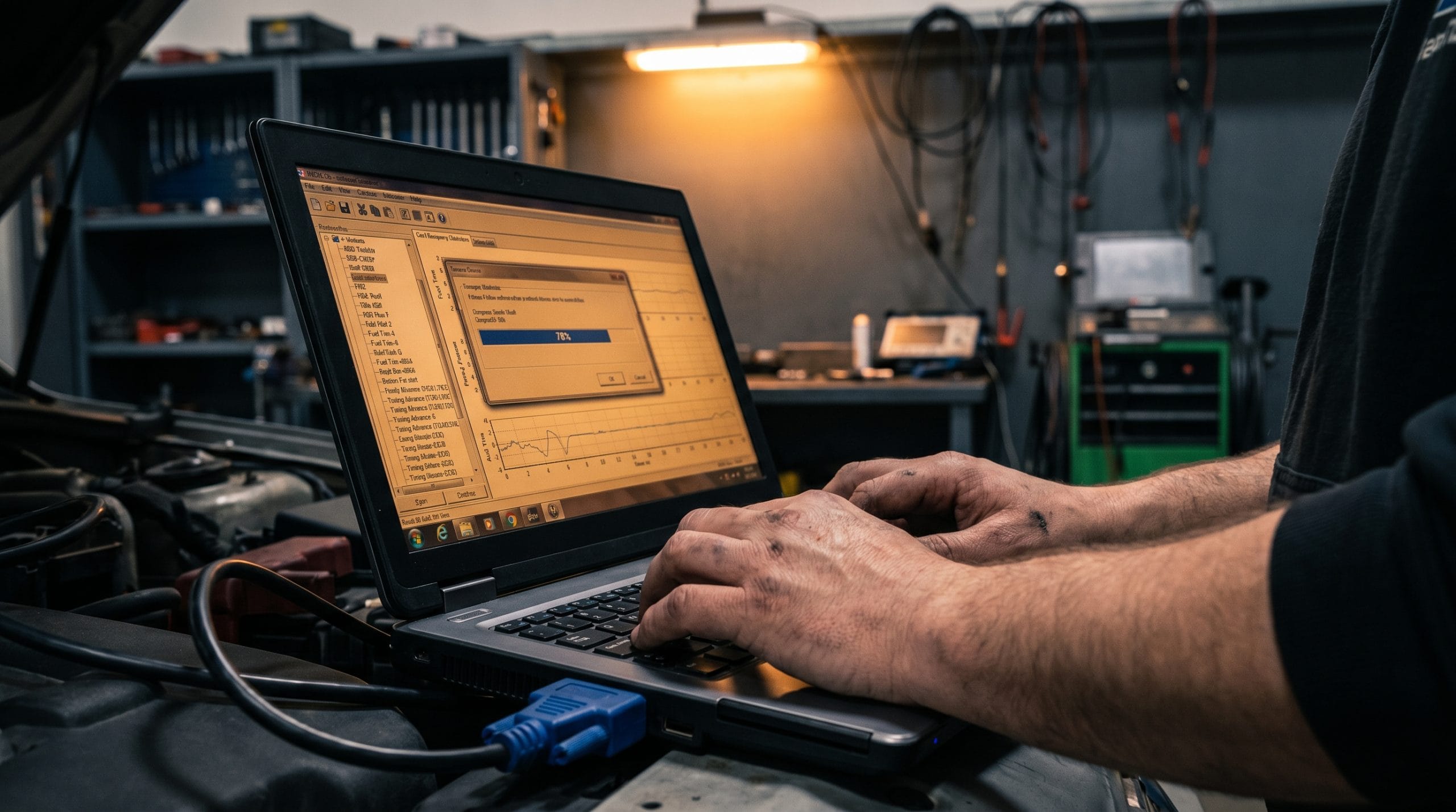 Técnico Zamule programando ECU con software OEM en taller Palma de Mallorca