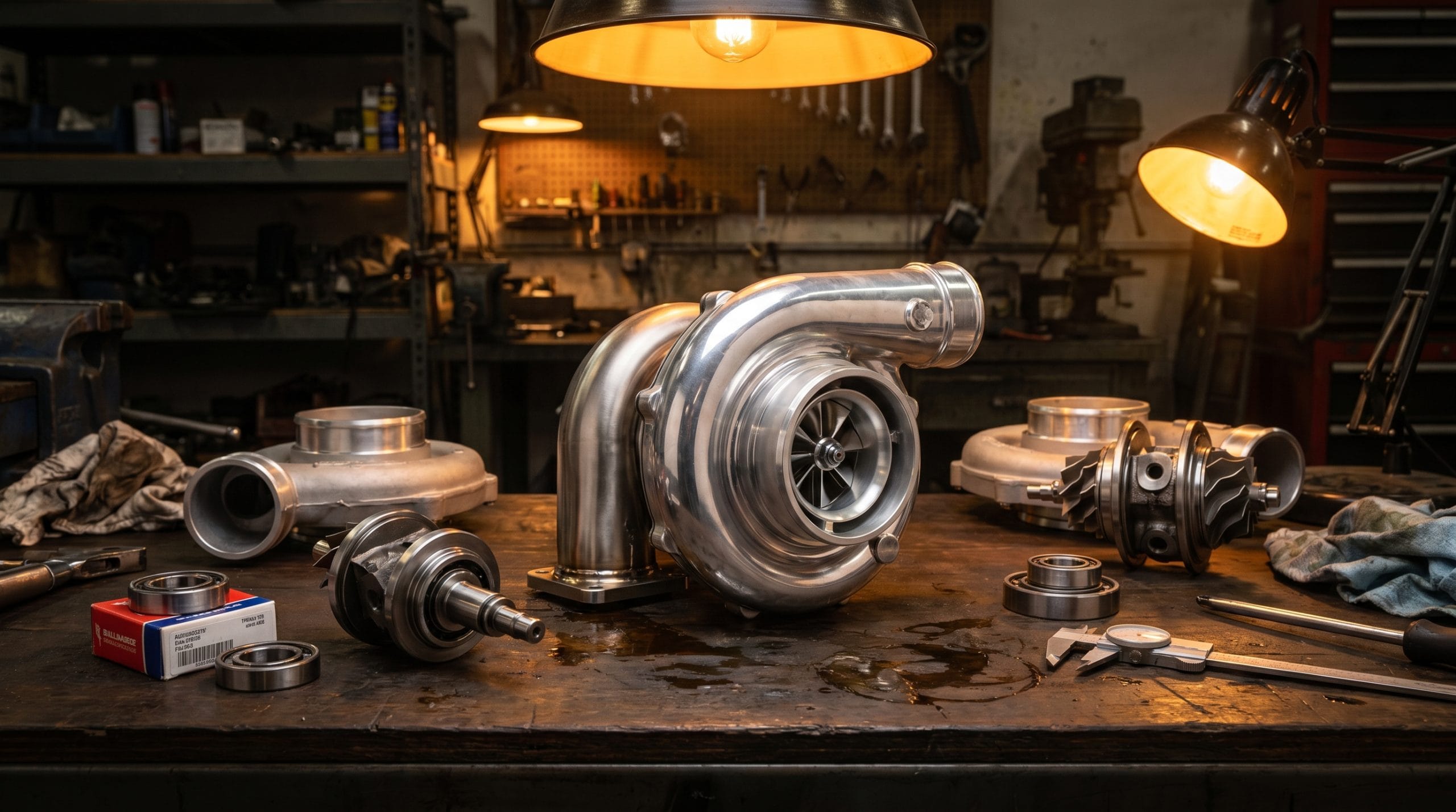 Banco de reparación turbo profesional Zamule Cars Palma de Mallorca con turbos hibridados y herramientas